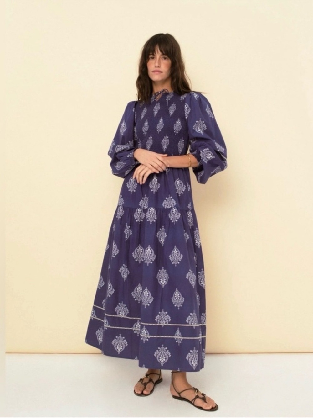Sonmer Camilla Dress in blue, featuring voluminous puff sleeves xxs